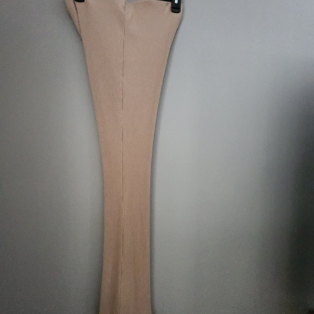Beige Ribbed Flare Pants